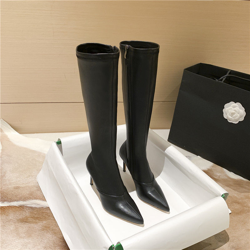  new autumn and winter stiletto boots for women with elegant design, internet celebrity hot leg-slimming high-heeled elastic slim boots for women