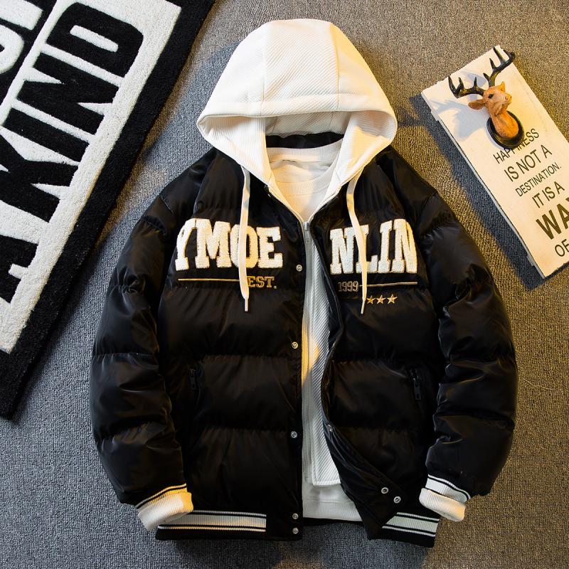 Paul trendy winter cotton jacket spliced ​​PU leather baseball jacket men's trendy brand thickened cotton jacket warm winter cotton jacket
