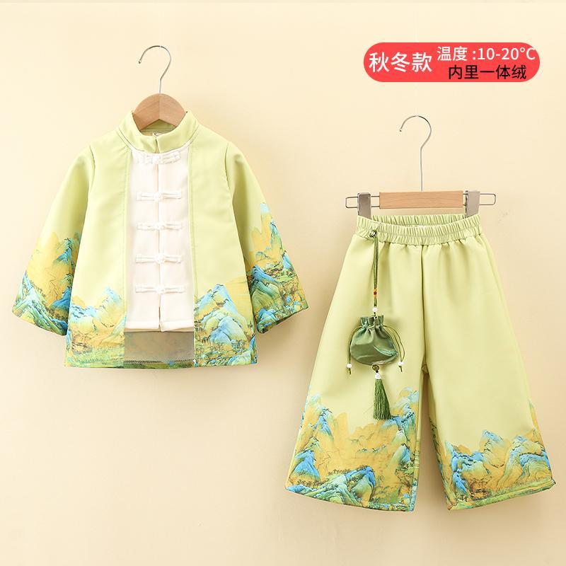男童漢服秋冬款加絨中國風古裝2024新款兒童唐裝新年裝拜年服套裝