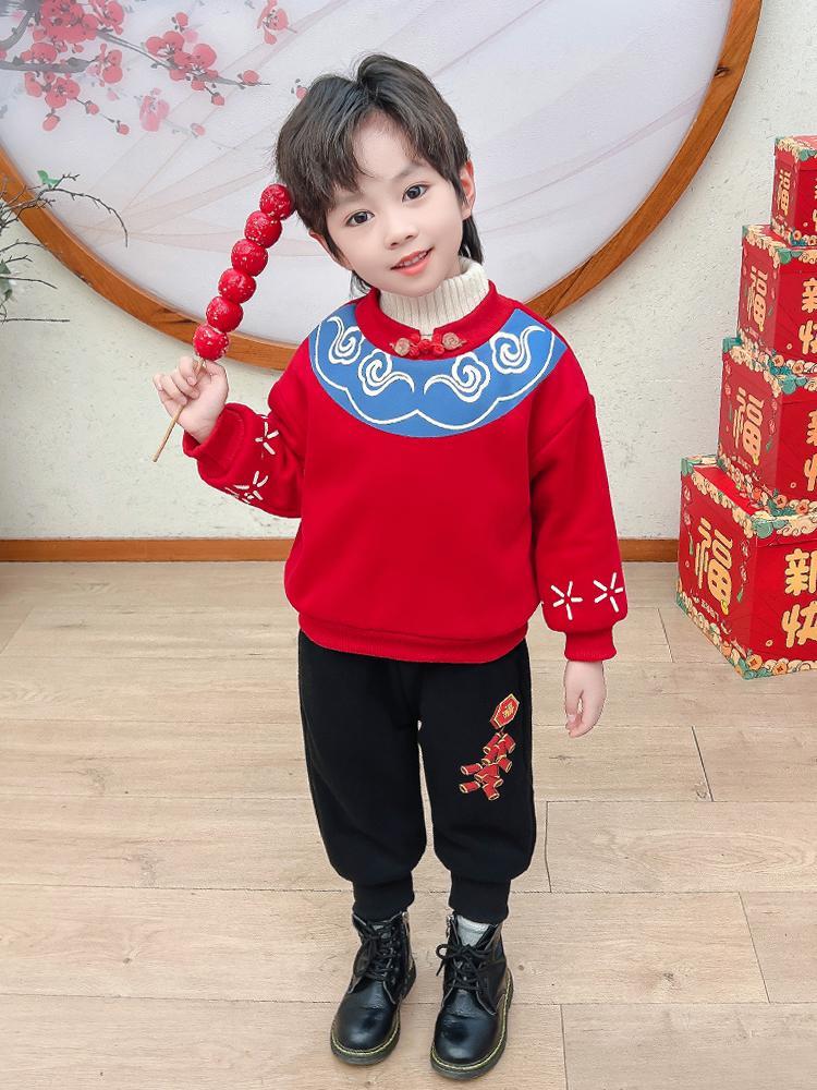 拜年服男童漢服冬季中國風套裝兒童唐裝龍年過年衣服寶寶周歲禮服