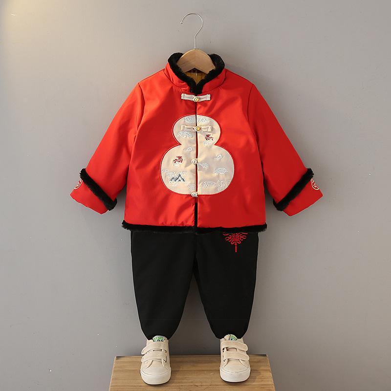 拜年服男童唐裝中國風古裝兒童喜慶新年衣服寶寶周歲禮服加棉冬裝