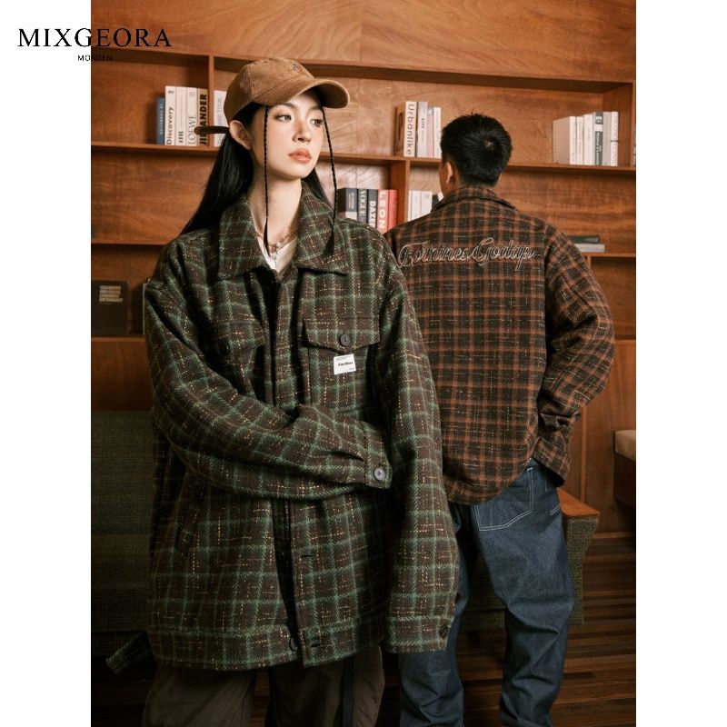 MIX GEORA小众设计复古格子外套男女潮牌夹克衫春秋加厚高级外套