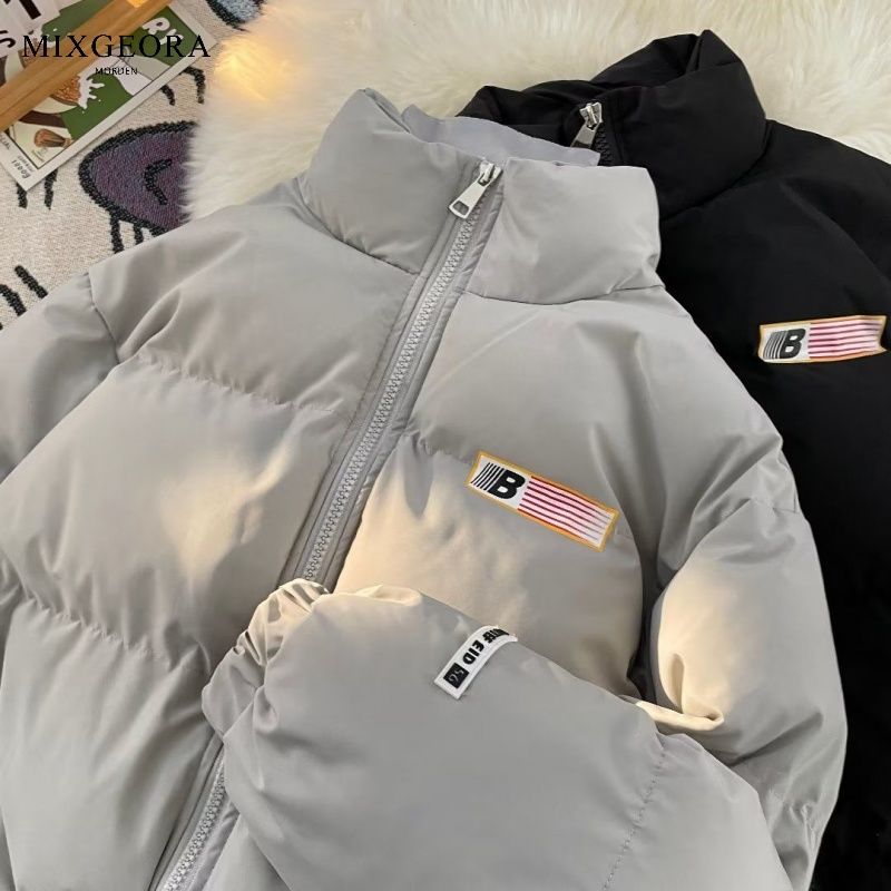 MIX GEORA美式復古旗幟麵包服外套男女國潮牌加厚情侶棉衣棉服冬