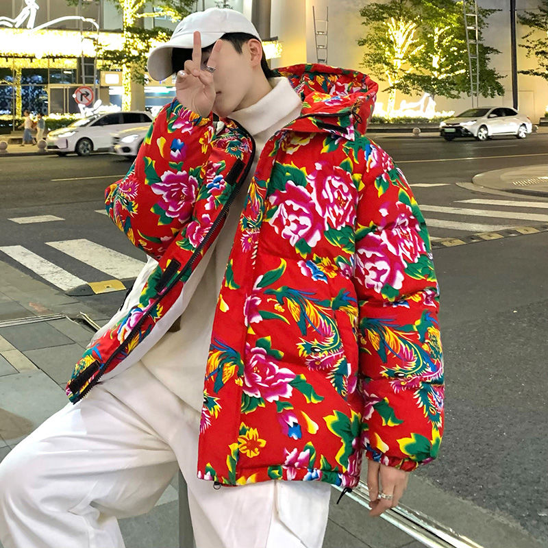 東北大花羽絨棉服男冬季外套加厚保暖中國民族風棉衣襖子冬裝潮牌