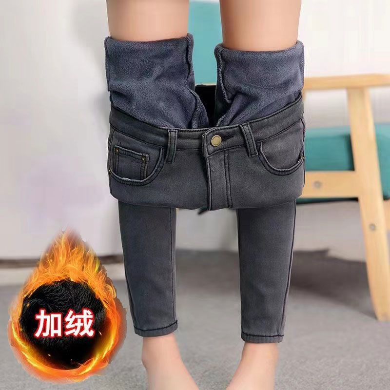 灰色高腰牛仔褲女小腳褲春秋季韓版彈力緊身顯瘦加絨鉛筆褲子靴褲