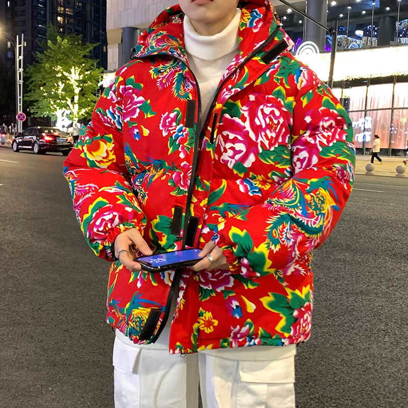 東北大花棉襖男士冬季加厚國潮大碼寬鬆網紅痞帥短款棉衣棉服外套
