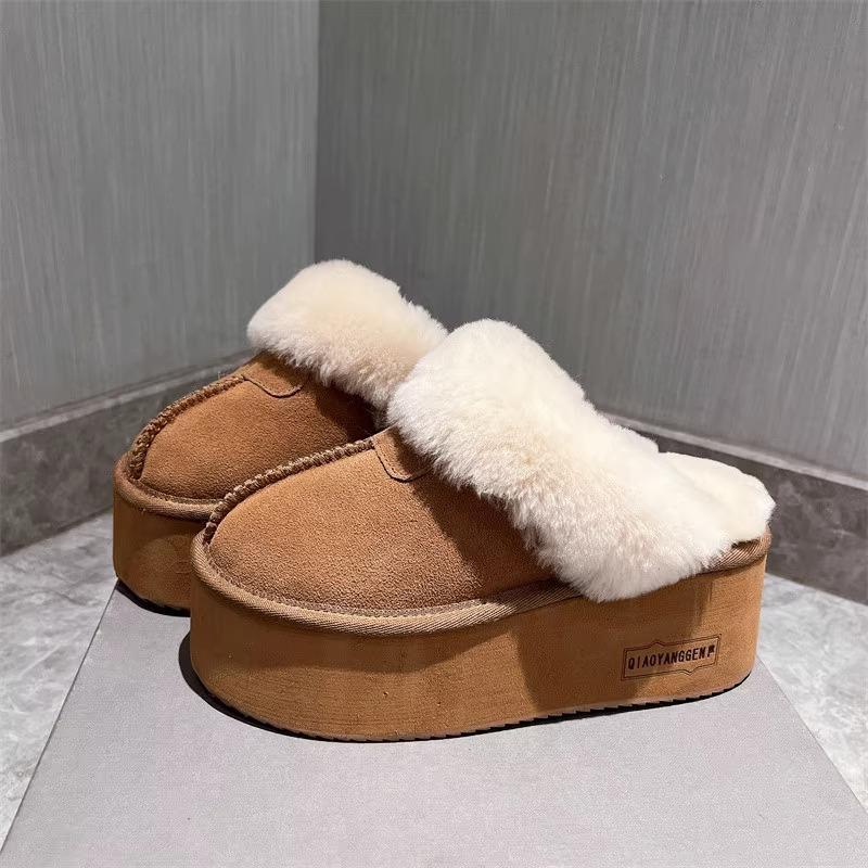 舒適顯高~毛鞋包頭室外穿雪地棉半拖鞋超高跟鞋托女鞋