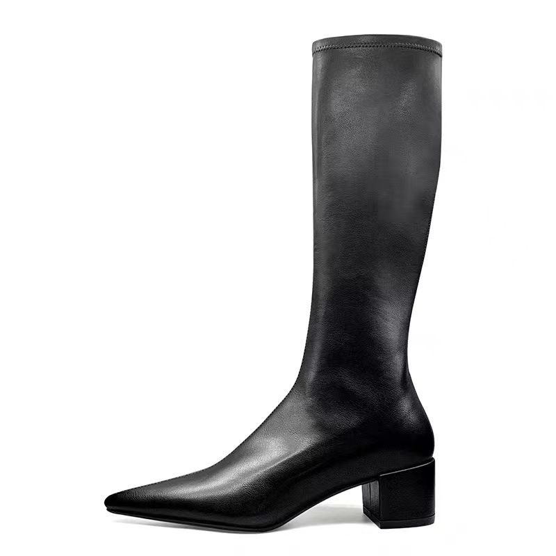 Martin boots for women  autumn and winter new high-heeled temperament high boots thick heel pointed toe British style over-the-knee boots