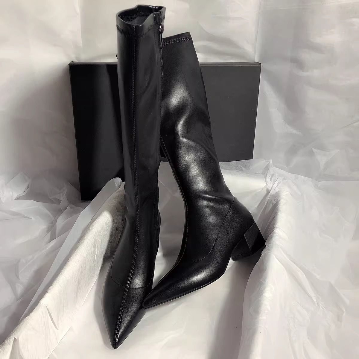 Martin boots for women  autumn and winter new high-heeled temperament high boots thick heel pointed toe British style over-the-knee boots