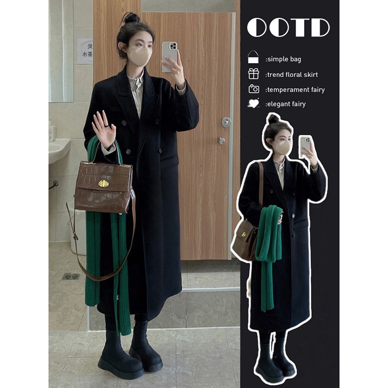 黑色呢子大衣女小個子赫本風2023新款秋冬妮子高級感加厚毛呢外套