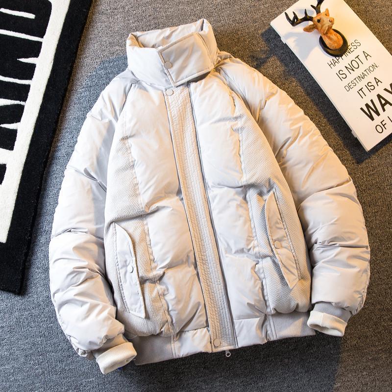 Men's fashion brand winter American short cotton coat men's autumn and winter fashion brand stand collar splicing cotton jacket couple cotton coat