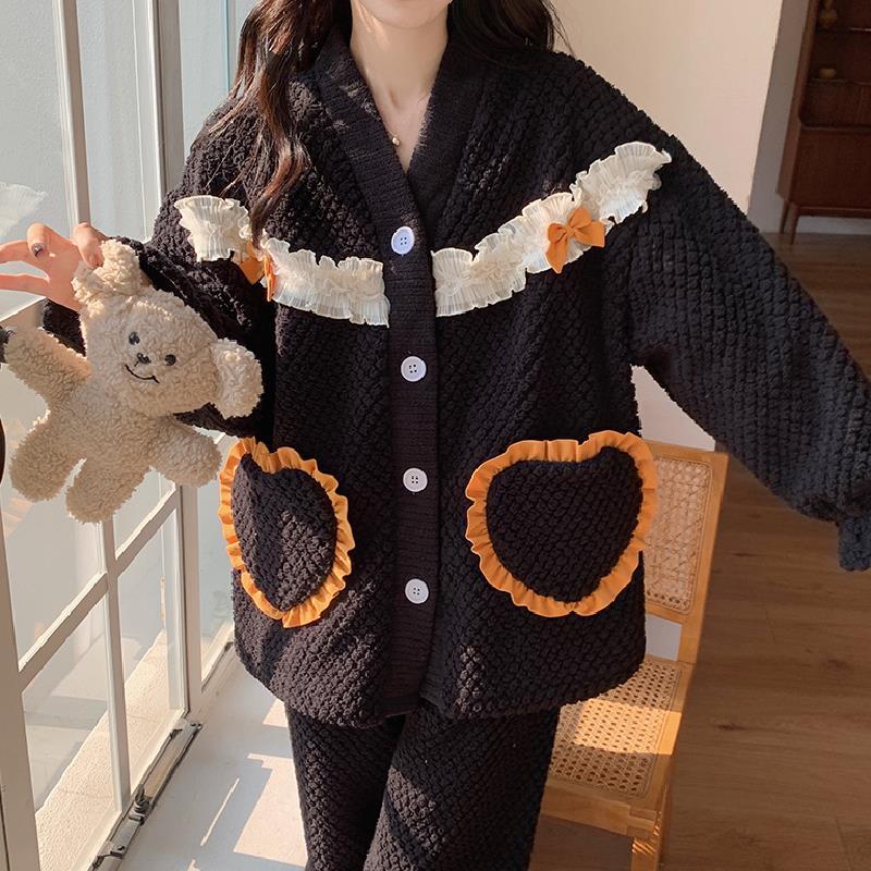 珊瑚絨睡衣女冬季加絨加厚2023新款女士秋天保暖法蘭絨家居服套裝