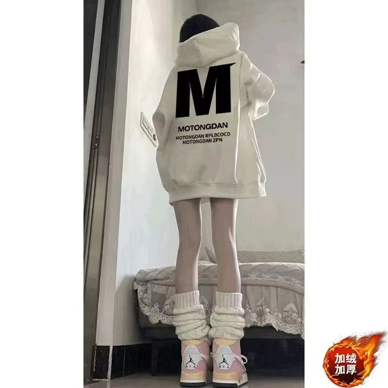 美式原創高街設計字母連帽衛衣男女秋冬加絨重磅純棉寬鬆情侶外套