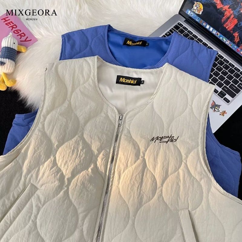 MIX GEORA autumn and winter retro layered pressed cotton inner wear for men outer wear warm collarless warm trendy brand vest vest
