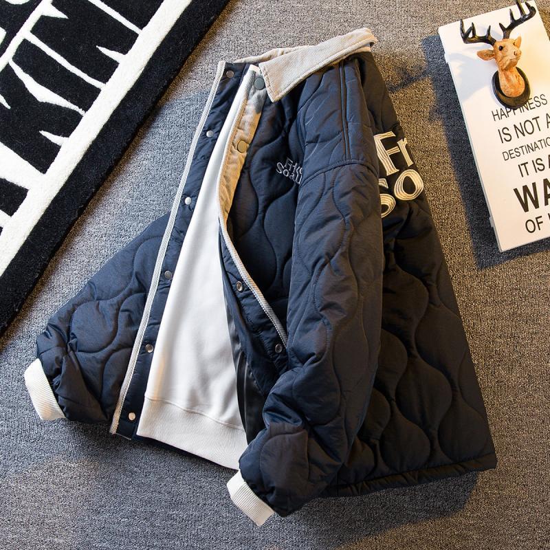 Men's trendy brand corduroy spliced ​​rhombus plaid cotton jacket men's winter retro cotton jacket jacket quilted baseball uniform jacket
