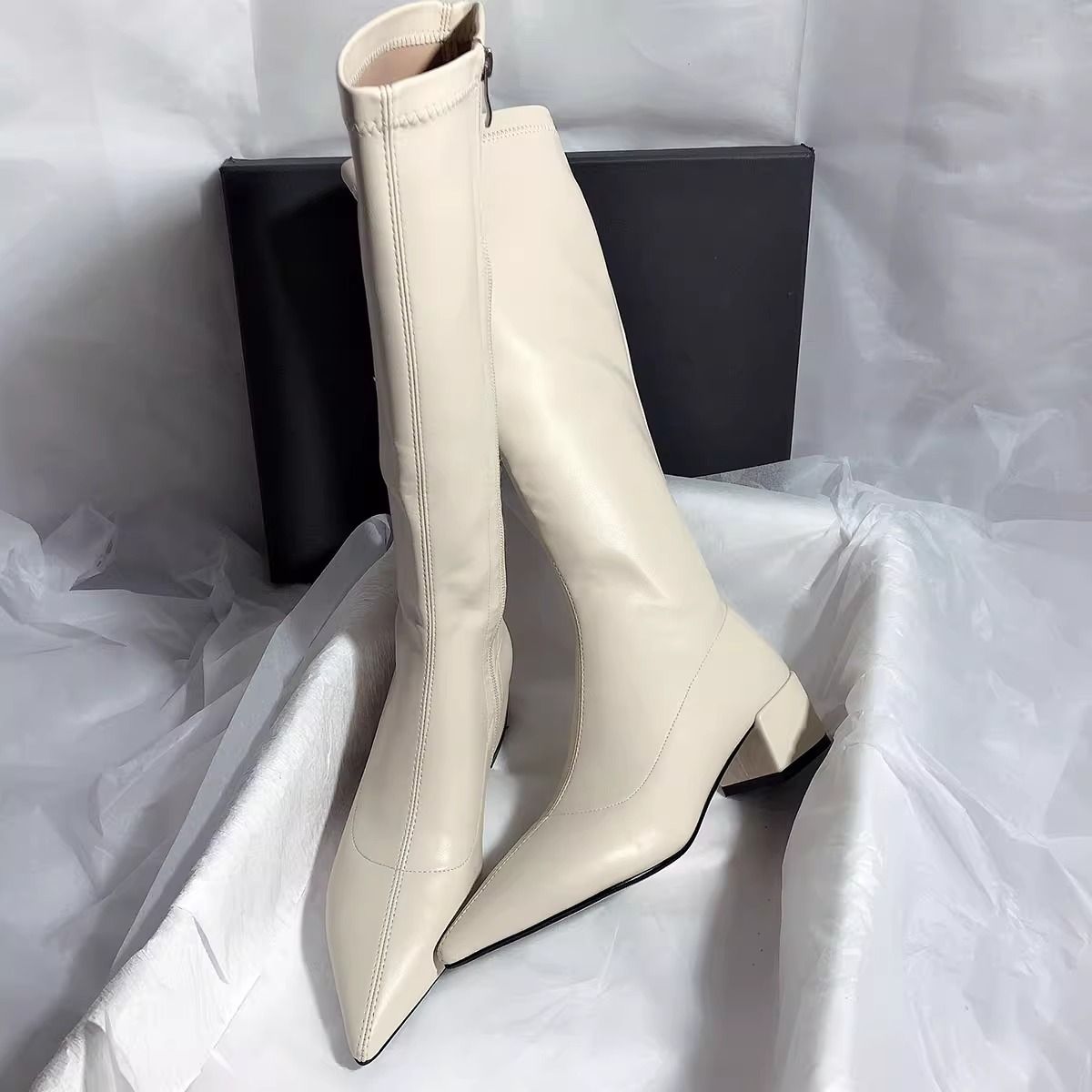 Martin boots for women  autumn and winter new high-heeled temperament high boots thick heel pointed toe British style over-the-knee boots