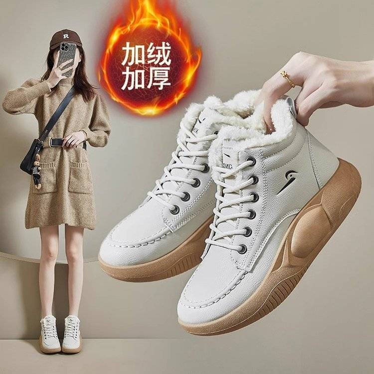 Snow boots for women in winter, thickened with velvet and warm, 2023 new Internet celebrity thick-soled white short boots, waterproof sports cotton shoes