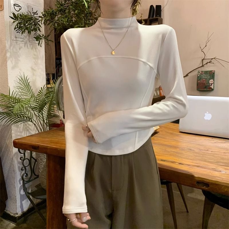 辣妹德絨半高領打底衫女2023秋冬季新款T恤保暖衣服內搭長袖上衣