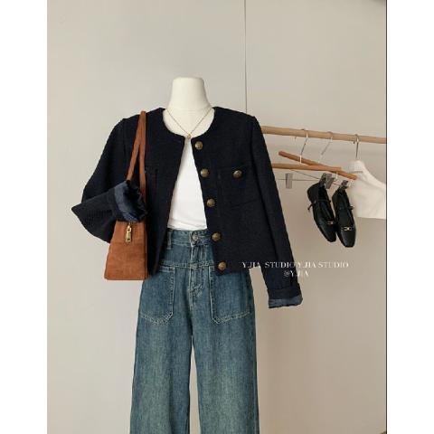 Heavy Industry Small Fragrance Style Short Jacket Women's Autumn and Winter New Korean Style Niche Western Style Retro Temperament Lady Style Short Top Trendy