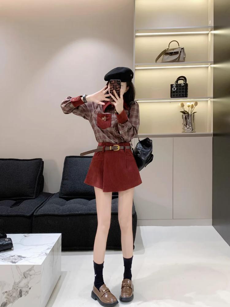 復古港味小香風套裝裙女秋季高級感襯衫半身裙小個子穿搭兩件套潮