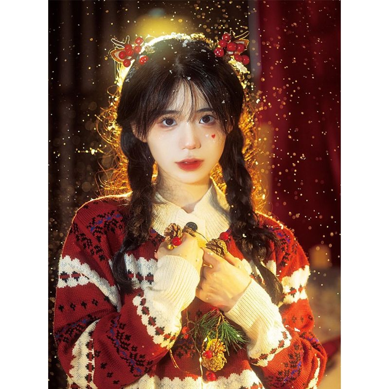 秋冬季新款聖誕紅色毛衣女慵懶風爆款復古設計感小眾針織衫