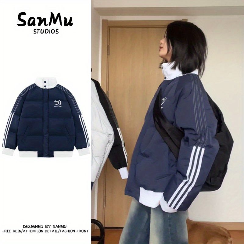 國潮棉衣棉服男冬季情侶學院風保暖美式寬鬆運動條紋撞色小眾棉襖