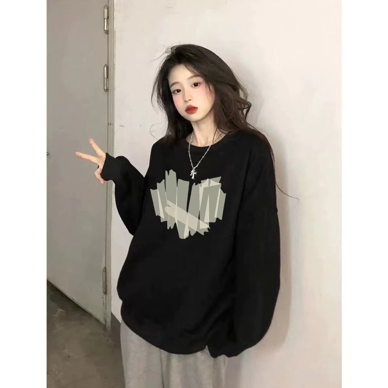 ins超火印花無帽薄款長袖衛衣女秋冬oversize外套韓版潮慵懶上衣