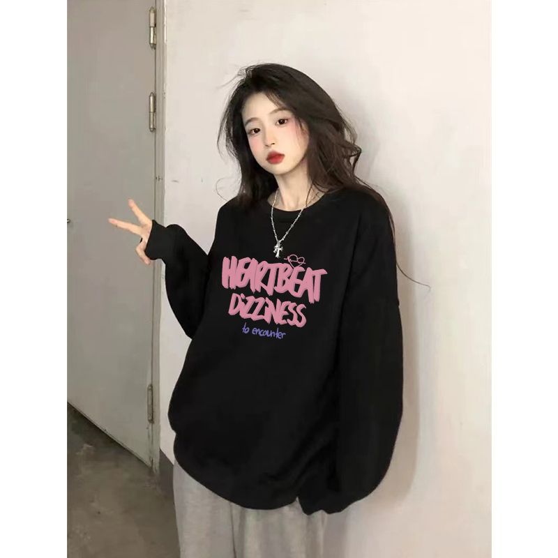 ins超火印花無帽薄款長袖衛衣女秋冬oversize外套韓版潮慵懶上衣