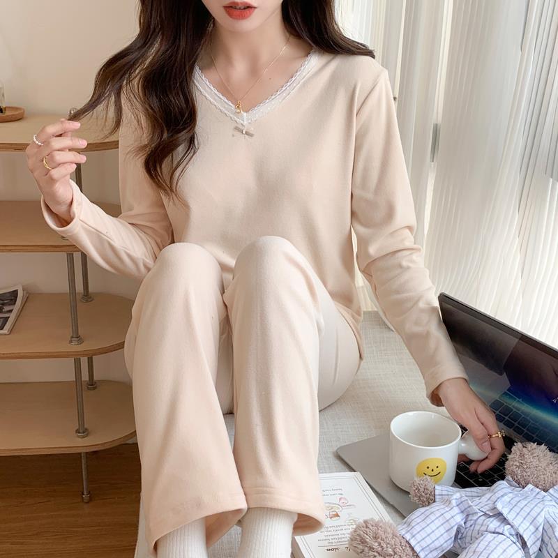 保暖內衣女德絨自發熱加絨加厚秋衣秋褲內穿薄款套裝女無痕打底衫