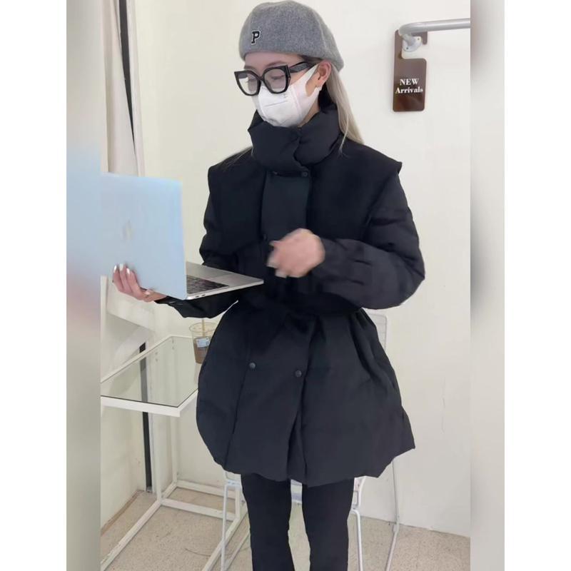 高級感時尚炸街黑色棉服ins2023年冬季網紅爆款收腰顯瘦保暖棉衣