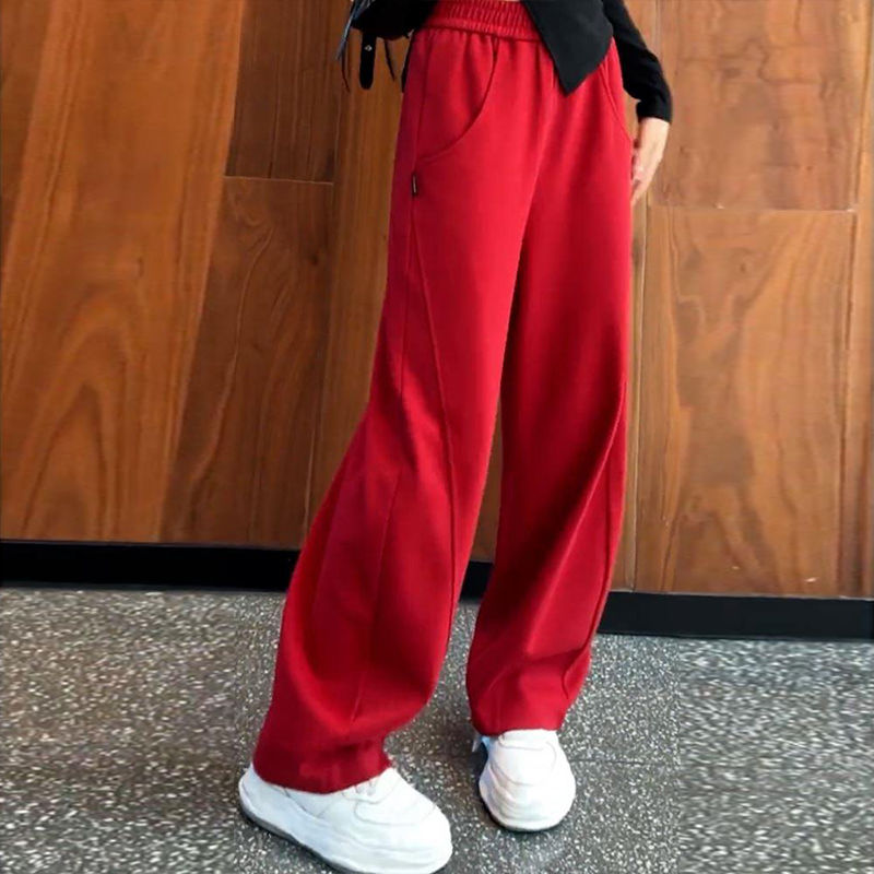 Autumn and winter plus velvet red banana pants for women, hot style 2023 new loose high-waisted wide-leg pants, slim casual pants