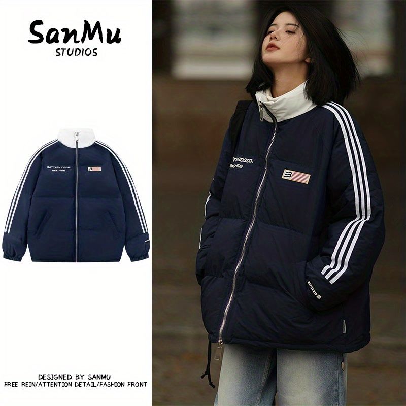 美式冬季加厚保暖棉服外套男三條槓百搭棉襖學院風棉衣情侶麵包服