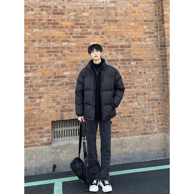Black youth stand-up collar cotton coat men's winter lightweight Jinjiang cotton coat high street vibe American style bread coat