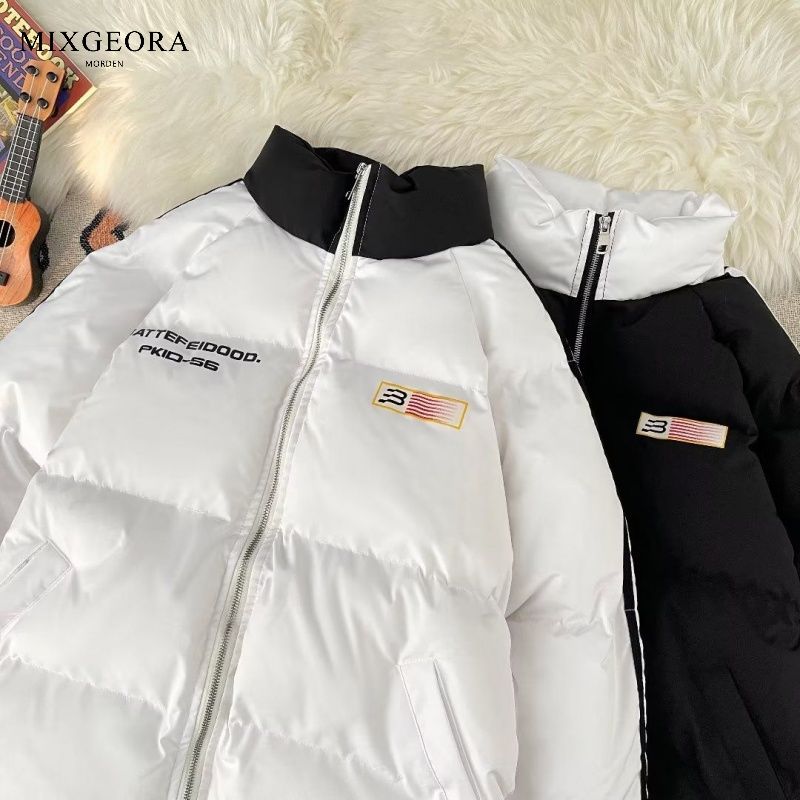 MIX GEORA美式復古潮條紋旗幟立領棉衣棉服女冬季寬鬆麵包服外套