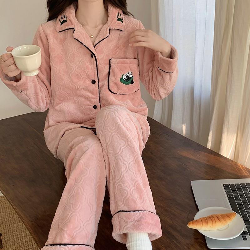 睡衣秋冬女款加厚珊瑚絨保暖法蘭絨可愛韓版公主風冬季家居服套裝