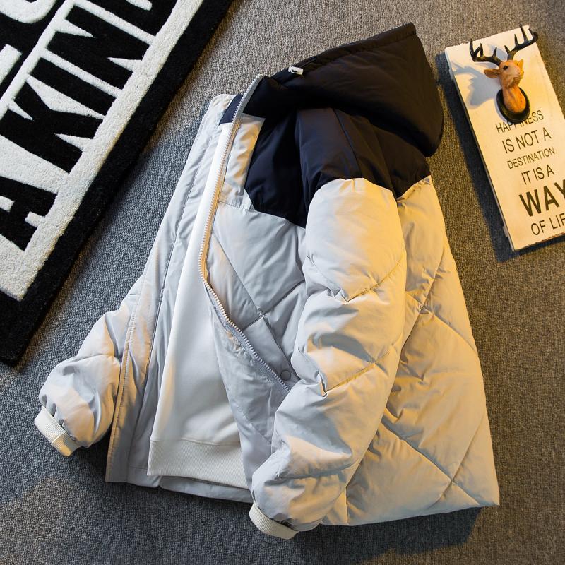 Men's clothing trendy brand contrasting color rhombus plaid cotton jacket men's winter warm thickened workwear cotton jacket trendy brand windproof cotton coat