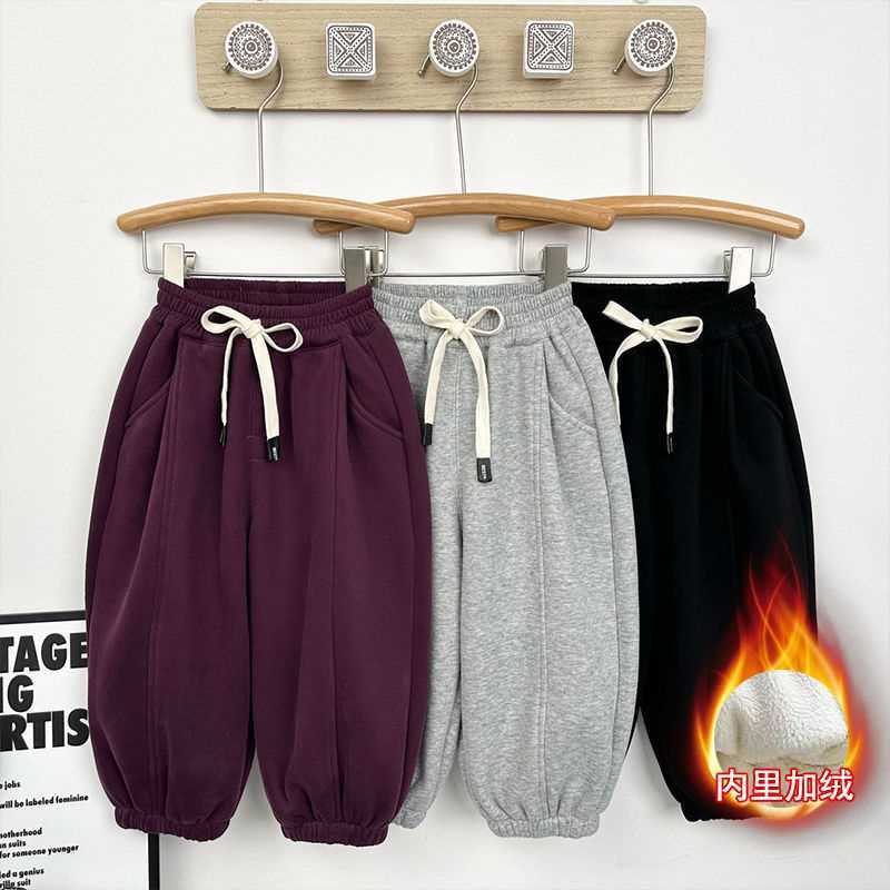 Children's velvet autumn and winter pants baby's all-in-one velvet bloomers for boys and girls thickened sports pants and sweatpants Korean style