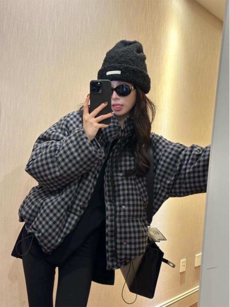 Korean fashion cotton coat in trend women's winter popular jacket high-end and super good-looking loose casual plaid cotton coat