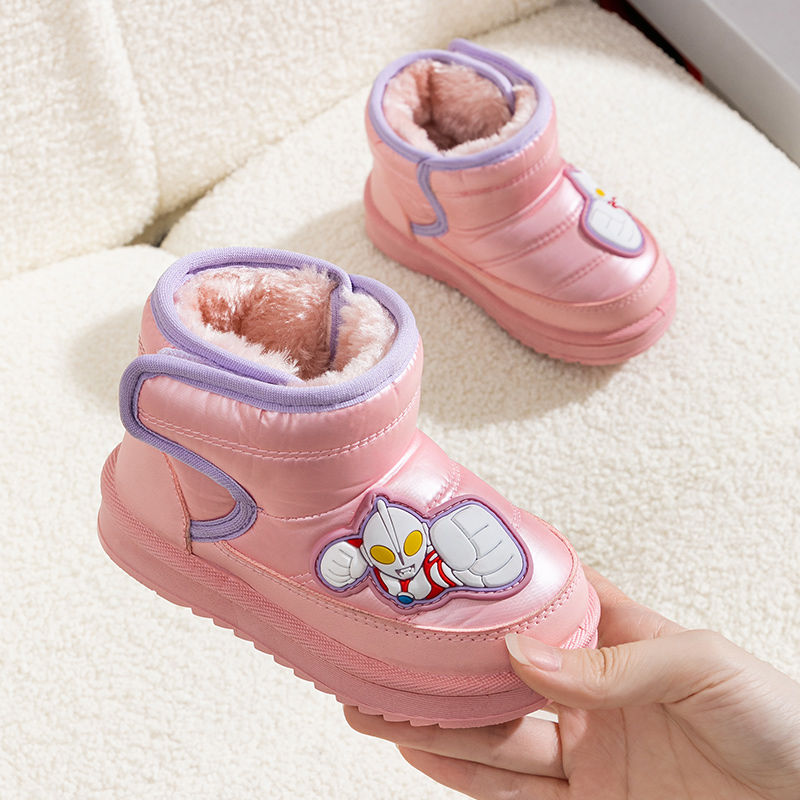 奥特曼儿童雪地靴冬季宝宝男孩卡通靴子防水女孩加绒加厚保暖棉鞋