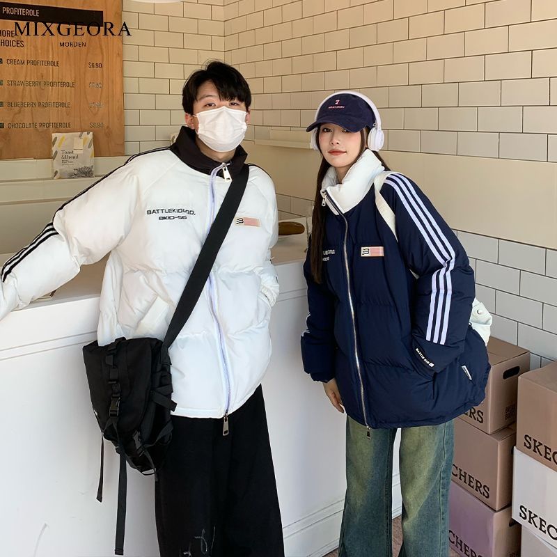 MIX GEORA美式三槓拼色立領棉衣棉服男女秋冬季加厚保暖潮流外套