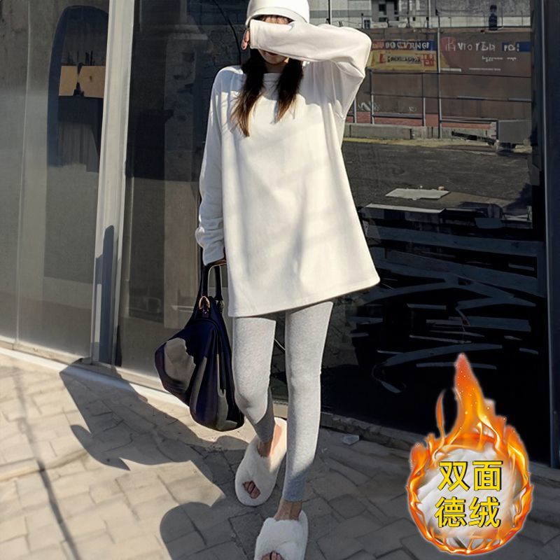 德絨加厚打底衫T恤女長袖內搭秋冬新款圓領寬鬆顯瘦保暖上衣ins潮