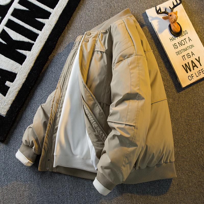 Men's trendy brand Japanese short baseball collar cotton jacket men's winter thickened work clothes cotton jacket men's bomber jacket