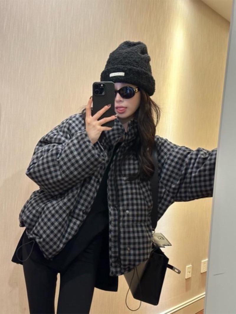 Korean fashion cotton coat in trend women's winter popular jacket high-end and super good-looking loose casual plaid cotton coat