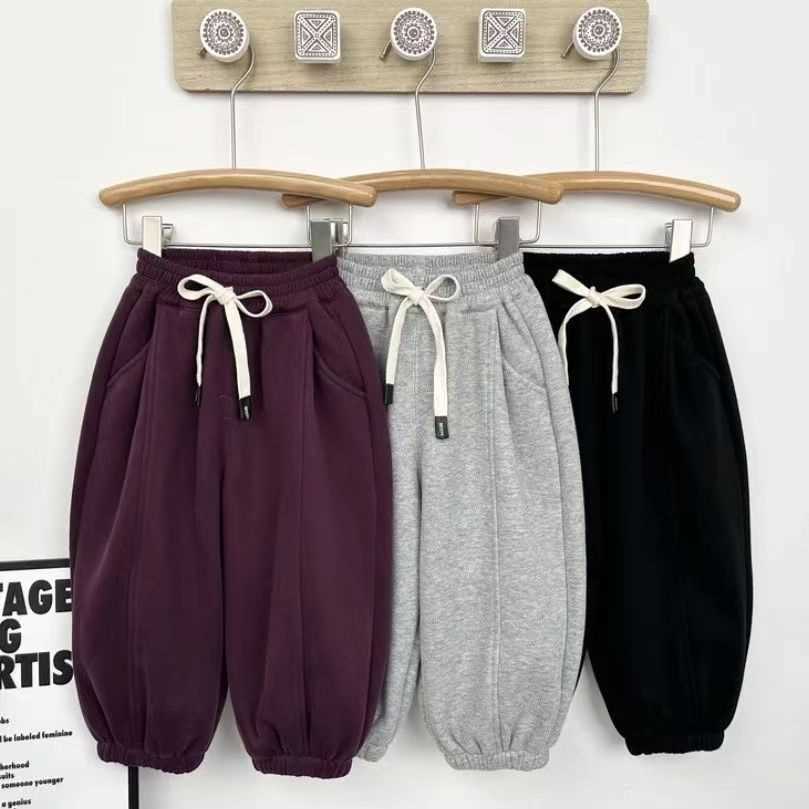 Children's velvet autumn and winter pants baby's all-in-one velvet bloomers for boys and girls thickened sports pants and sweatpants Korean style