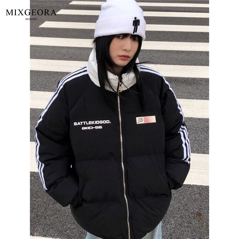 MIX GEORA國潮條紋旗幟棉衣棉服防風秋冬加厚休閒情侶麵包服外套