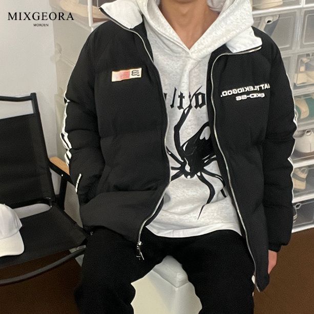 MIX GEORA國潮百搭條紋旗幟棉服外套男冬季款加厚休閒潮流麵包服
