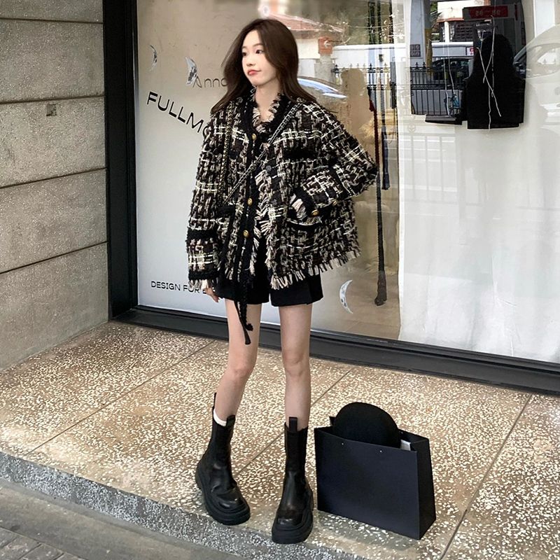 Black small fragrant jacket for women petite 2023 spring and autumn new style French high-end tassel wool short top