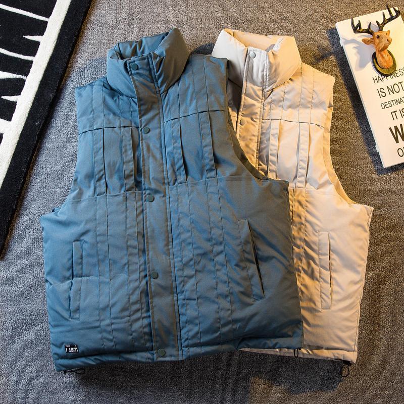 Men's trendy Japanese style trendy brand striped stand collar workwear vest for men winter new warm waistcoat vest jacket for men