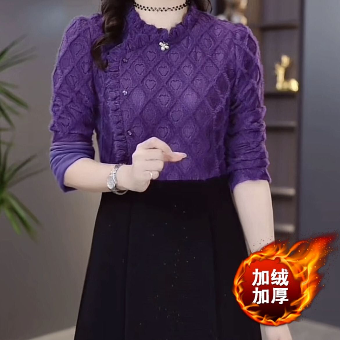時尚加絨加厚奧利絨連衣裙2023新款冬季女裝氣質顯瘦假兩件套裙子