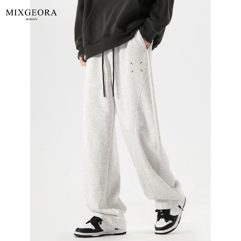 MIX GEORA straight-leg sweatpants men's spring, autumn and winter thickened warm wide-leg casual loose sports long pants